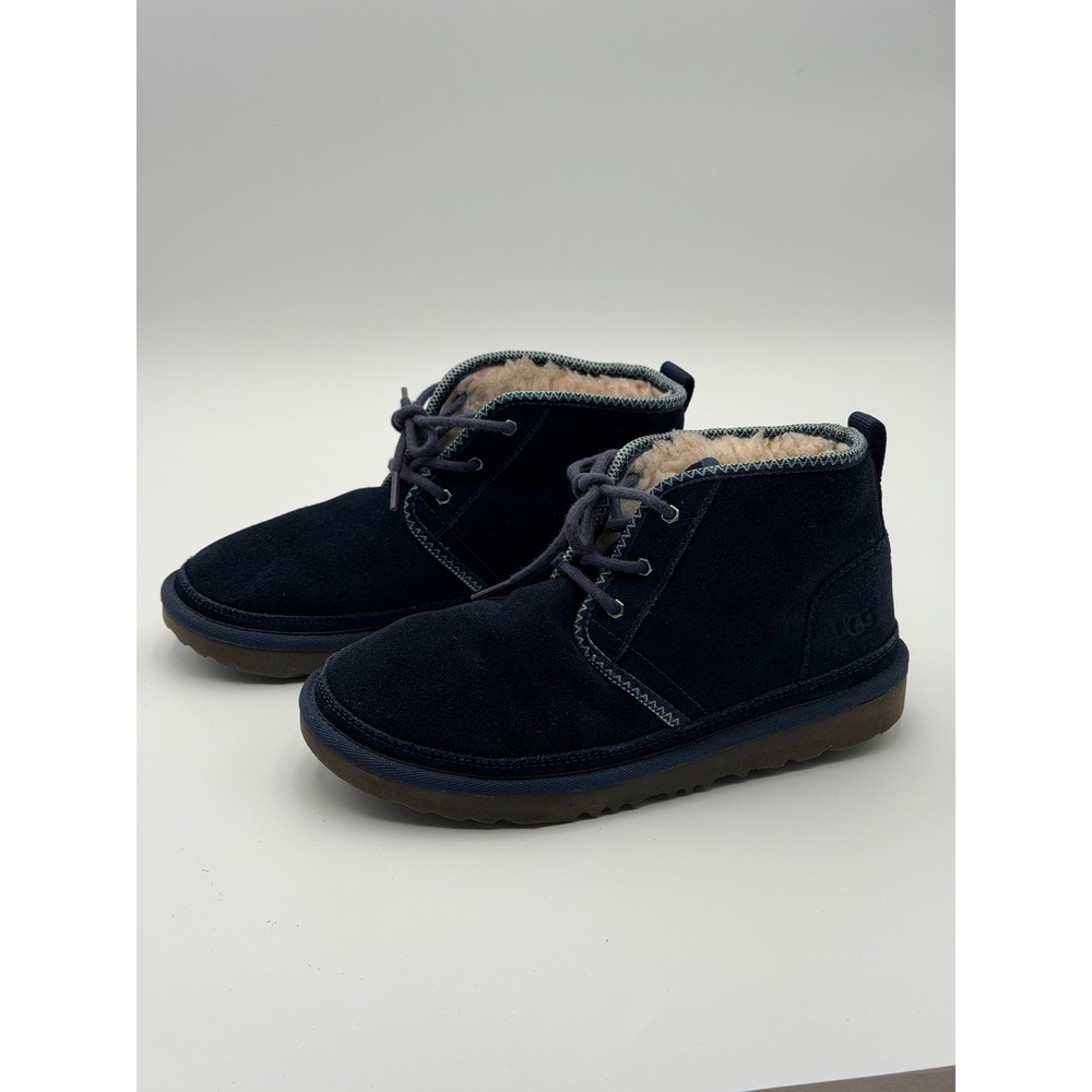 UGG Neumel II Tasman Kids 6 Navy Blue Suede Shearling Lace Up Chukka Boots
